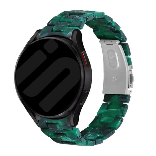 Metal Resin Strap, green, on a watch, 3/4 front view
