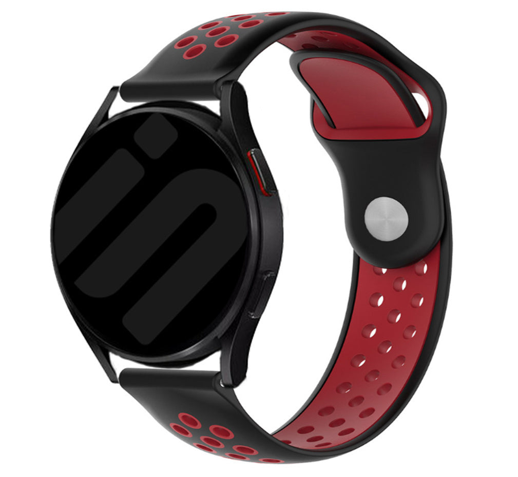 Silicone Sport Strap, black/red, on a watch, 3/4 front view