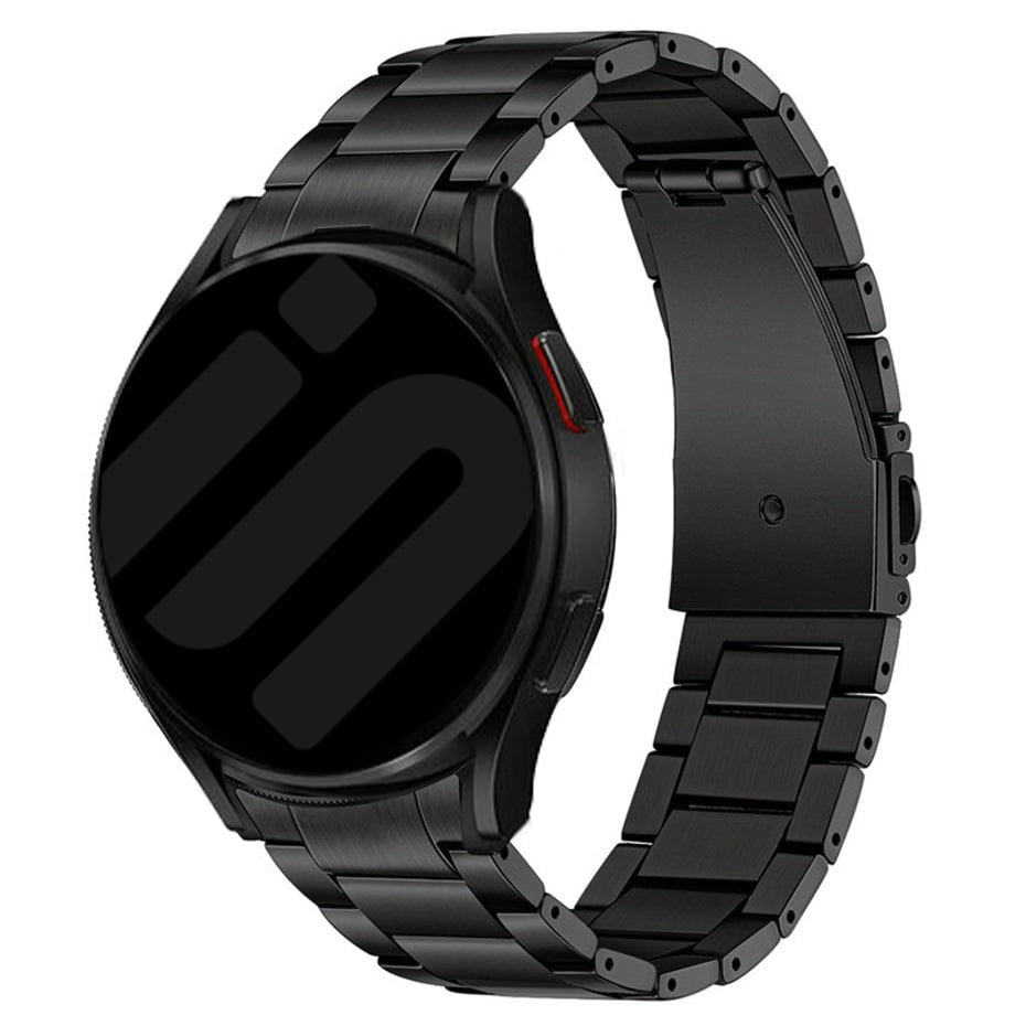 Titanium Strap, black, on a watch, 3/4 front view