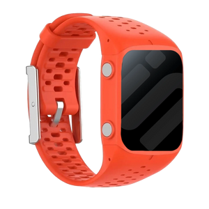 Silicone Strap, orange, on a watch, 3/4 front view