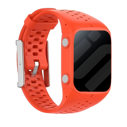 Silicone Strap, orange, on a watch, 3/4 front view