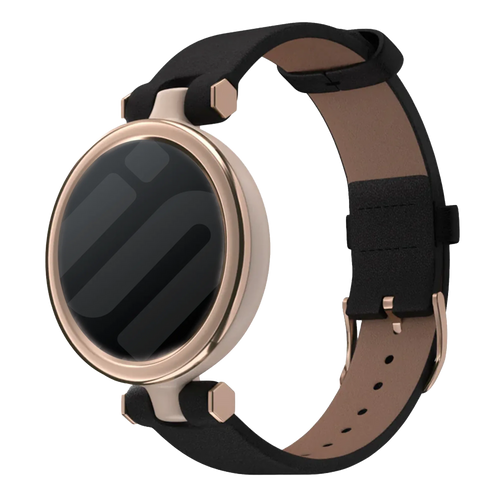 Leather Strap, black, on a watch, 3/4 front view