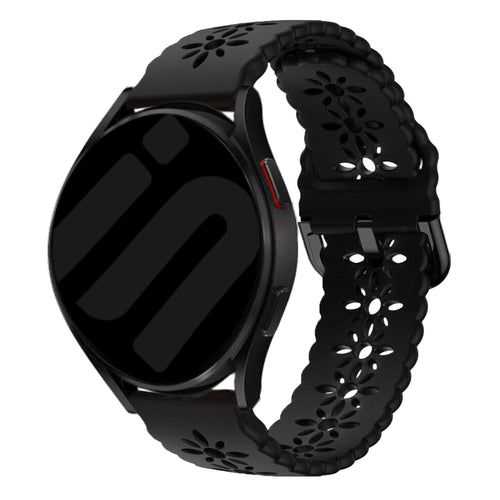 Patterned Silicone Strap, black, on a watch, 3/4 front view