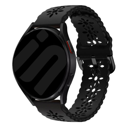 Patterned Silicone Strap, black, on a watch, 3/4 front view