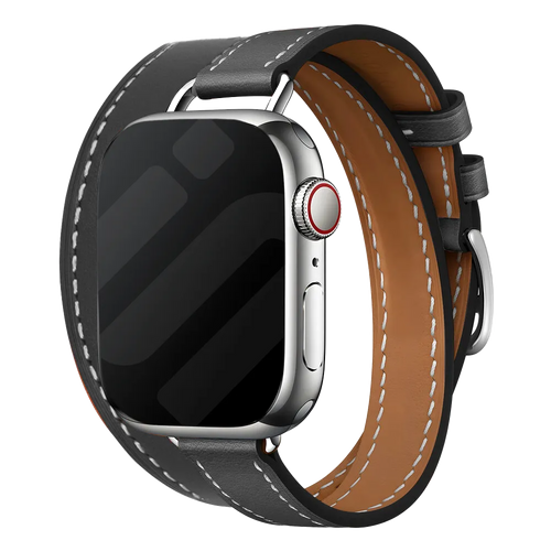 Apple Watch Double Tour Lederarmband (Schwarz)