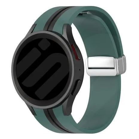 Silicone Magnetic Sport Strap, green/black, on a watch, 3/4 front view