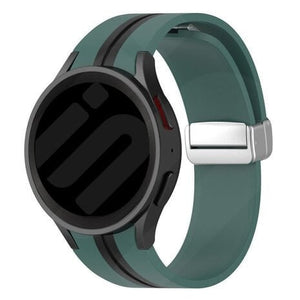 Silicone Magnetic Sport Strap, green/black, on a watch, 3/4 front view