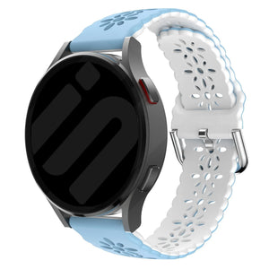 Patterned Silicone Strap, light blue/white, on a watch, 3/4 front view