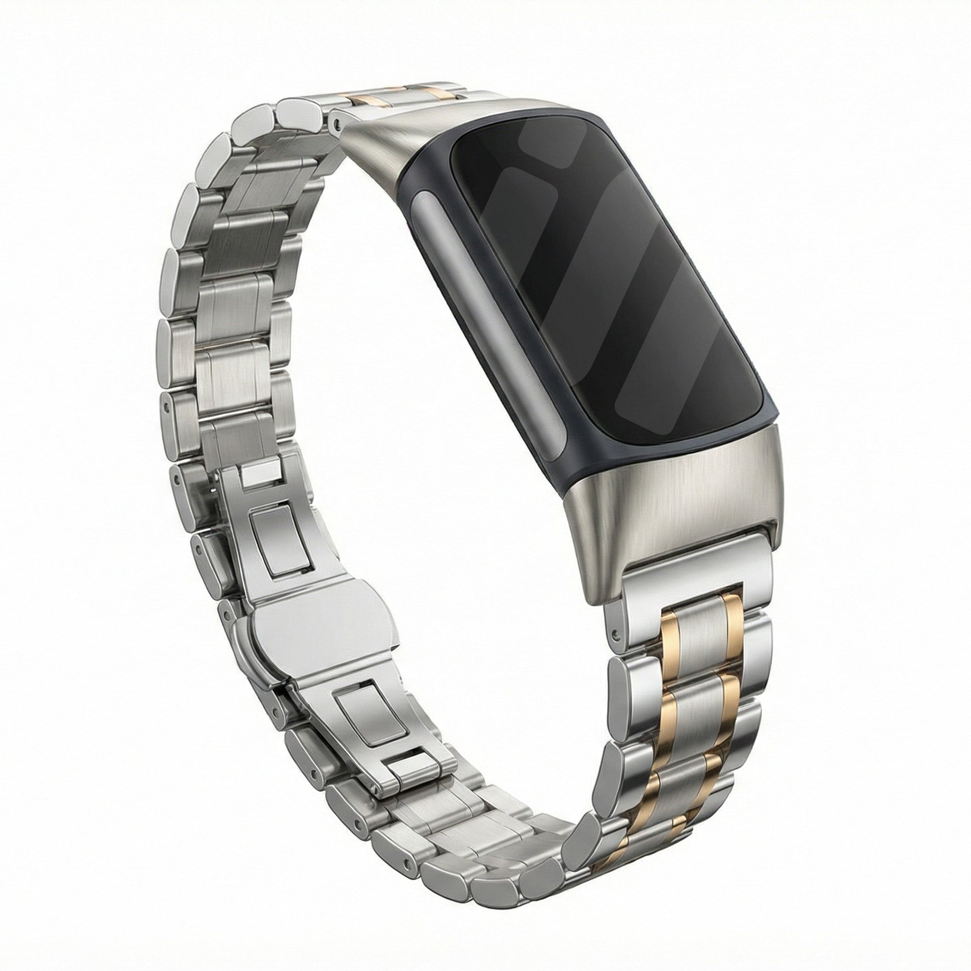 Fitbit Charge 5 Metall Link Armband (Silber/Rosa)