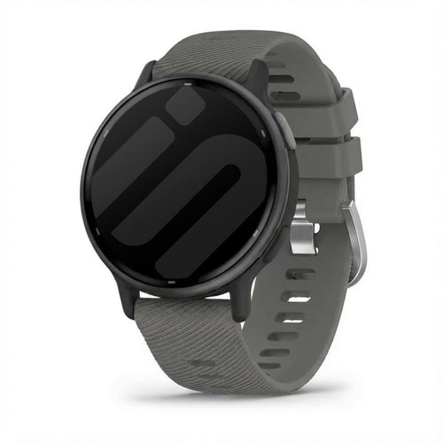 Silicone Strap, dark grey, on a watch, 3/4 front view