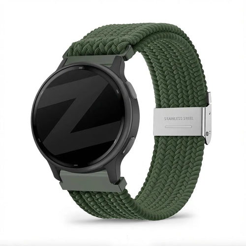 Woven Nylon Strap, olive green, on a watch, 3/4 front view