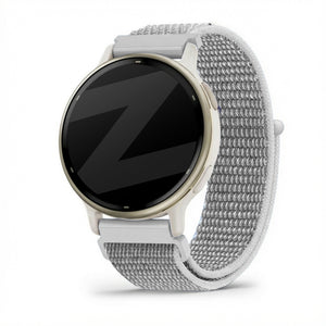 Nylon Loop Strap, grey, on a watch, 3/4 front view