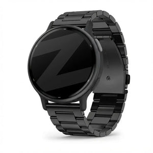 Steel Strap 'Classic', black, on a watch, 3/4 front view