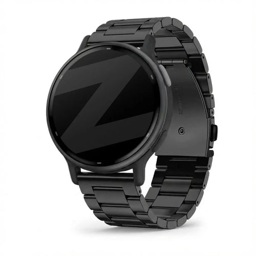 Steel Strap 'Classic', black, on a watch, 3/4 front view