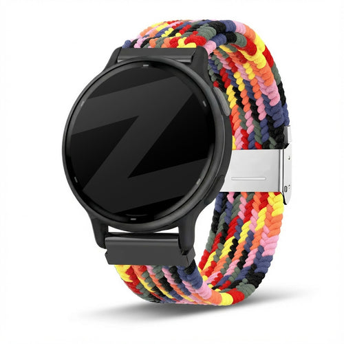 Woven Nylon Strap, colourful, on a watch, 3/4 front view
