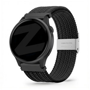 Woven Nylon Strap, black, on a watch, 3/4 front view