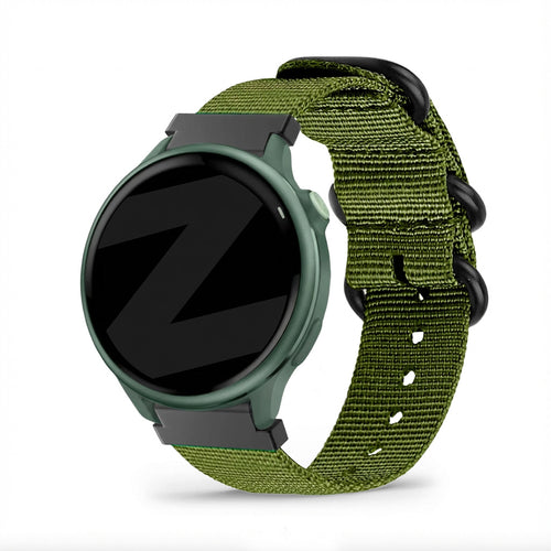 Buckled Nylon Strap, green, on a watch, 3/4 front view