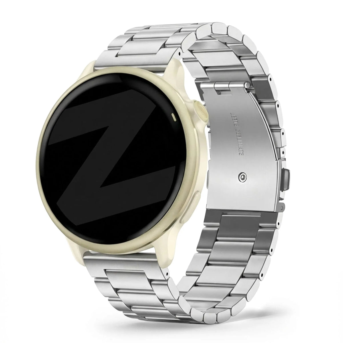 Steel Strap 'Classic', silver, on a watch, 3/4 front view