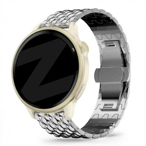 Steel Strap 'Dragon', silver, on a watch, 3/4 front view