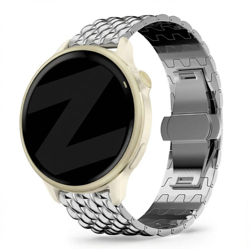 Steel Strap 'Dragon', silver, on a watch, 3/4 front view
