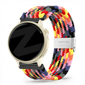 Woven Nylon Strap, colourful, on a watch, 3/4 front view