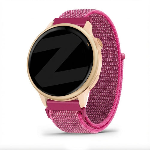 Nylon Loop Strap, dragonfruit, on a watch, 3/4 front view