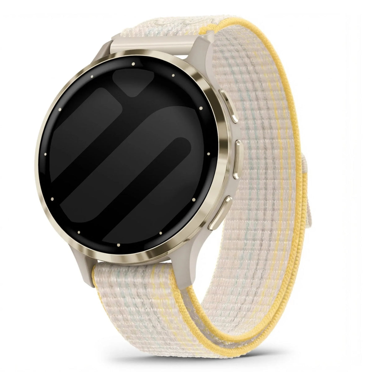 Nylon Strap, starlight mix, on a watch, 3/4 front view