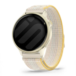 Nylon Strap, starlight mix, on a watch, 3/4 front view