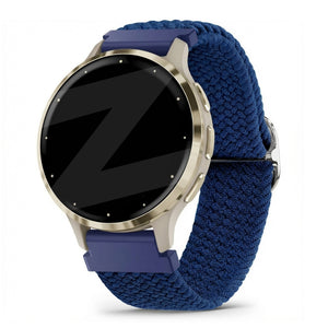 Braided Nylon Strap, blue, on a watch, 3/4 front view