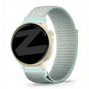 Nylon Loop Strap, light cyan, on a watch, 3/4 front view