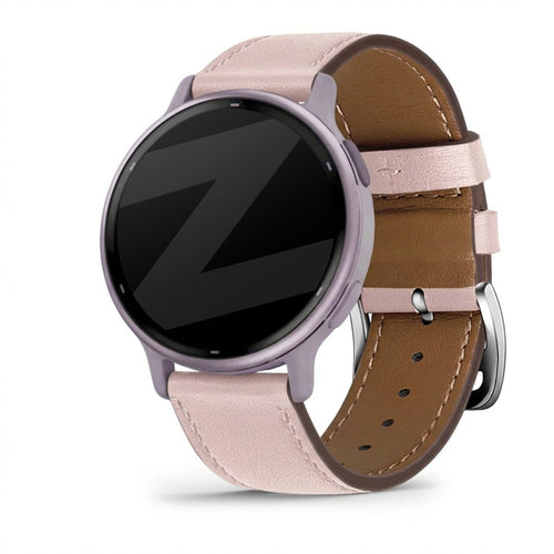 Leather Strap 'Deluxe', pink, on a watch, 3/4 front view