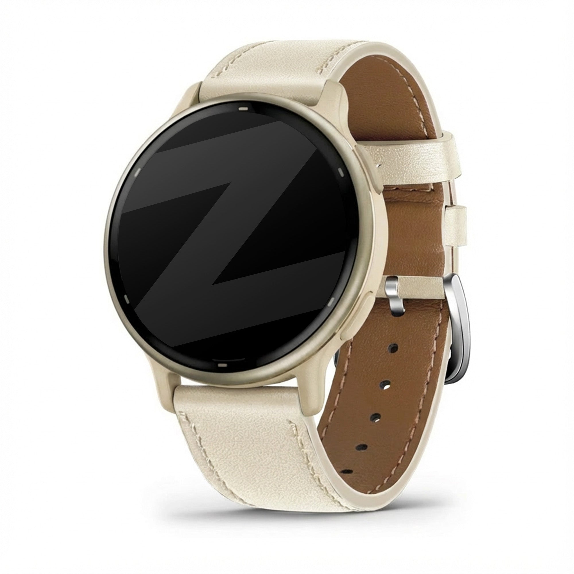 Bandz Garmin Vivoactive 5 Leather Strap 'Deluxe' (Beige)