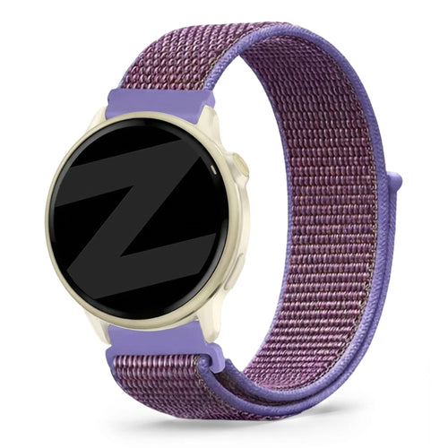 Nylon Loop Strap, lilac, on a watch, 3/4 front view