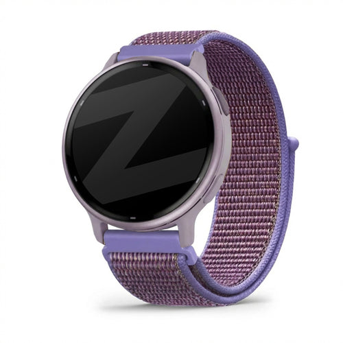 Nylon Loop Strap, lilac, on a watch, 3/4 front view