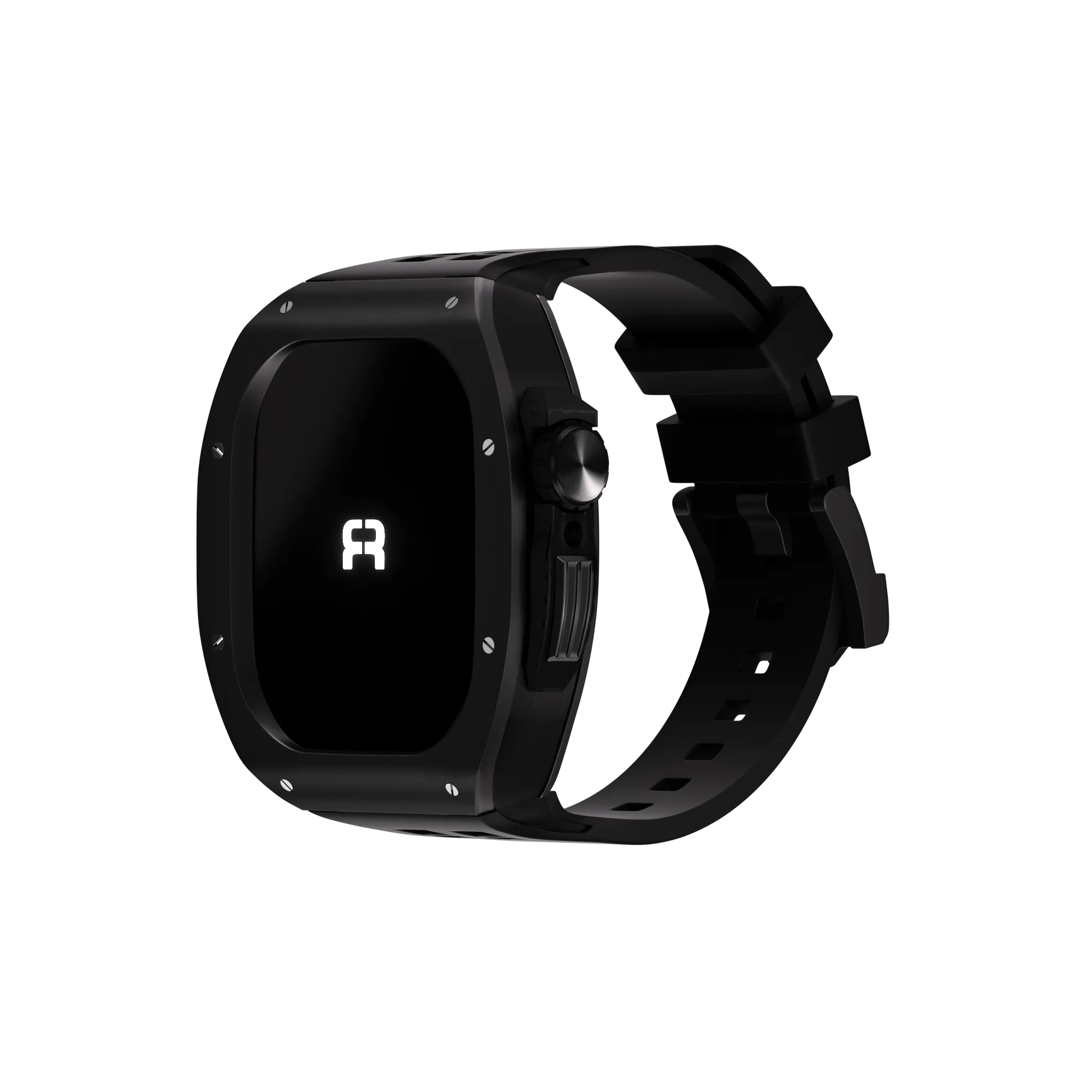Reqior Apple Watch 45mm Polymer and Metal Hülle mit integriertem Gummi-Armband (Schwarz)