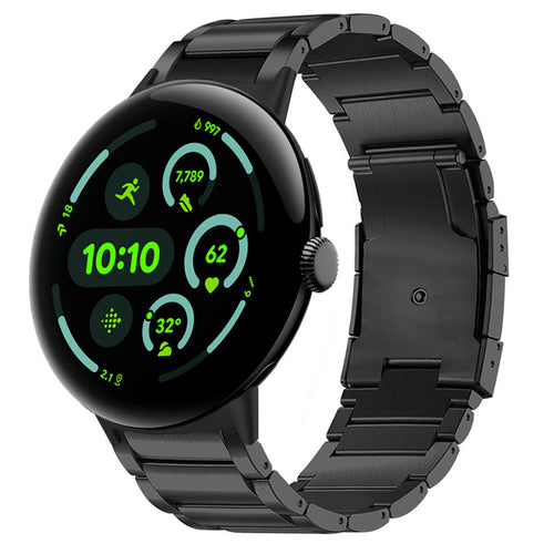 Titanium Strap, black, on a watch, 3/4 front view