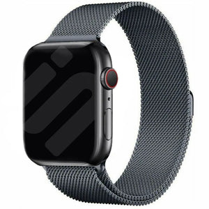 Milanese Strap, space grey, on a watch, 3/4 front view
