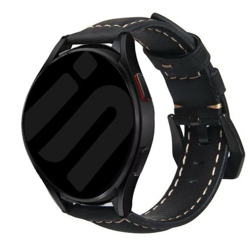 Leather Strap, black, on a watch, 3/4 front view