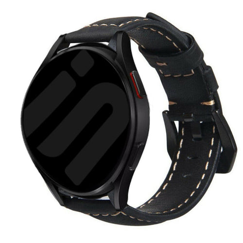 Leather Strap, black, on a watch, 3/4 front view