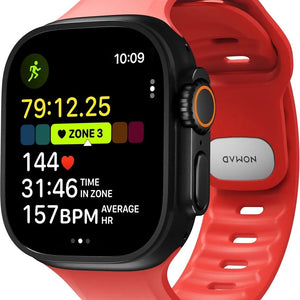 Silicone Strap 'Tempo', coral, on a watch, 3/4 front view