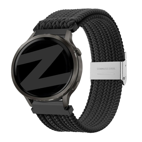 Woven Nylon Strap, black, on a watch, 3/4 front view