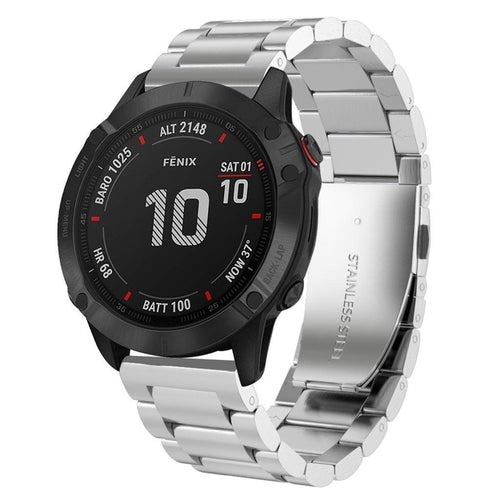 Steel Strap, silver, on a watch, 3/4 front view