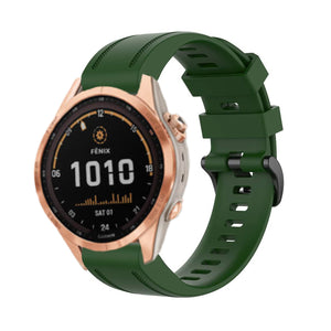 Silicone Strap, army green, on a watch, 3/4 front view