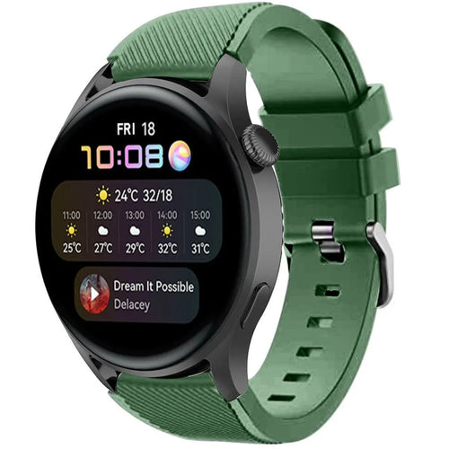 Twill Silicone Strap, army green, on a watch, 3/4 front view