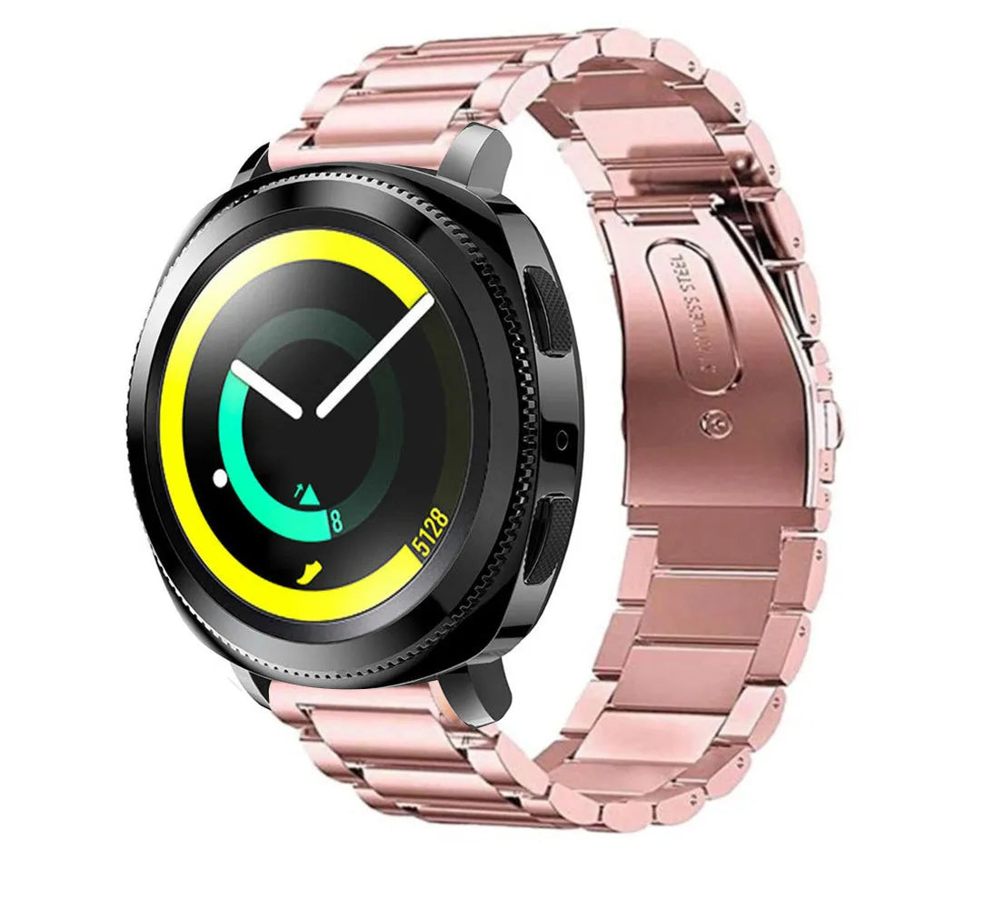 Steel Strap, pink, on a watch, 3/4 front view