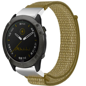 Nylon Strap, olive green, on a watch, 3/4 front view