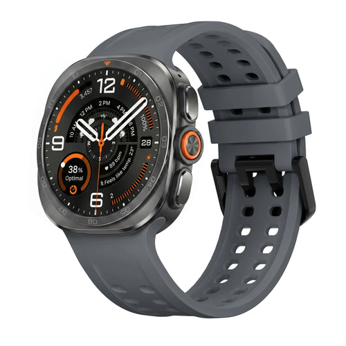 Silicone Strap, dark grey, on a watch, 3/4 front view