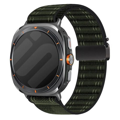 Wave Nylon Strap P-Buckle, green, on a watch, 3/4 front view