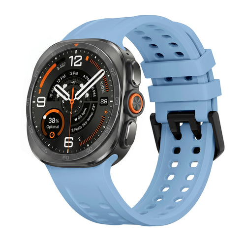 Silicone Strap, grey-blue, on a watch, 3/4 front view