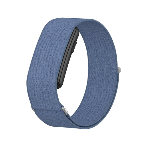 Nylon Strap, blue, on a watch, 3/4 front view